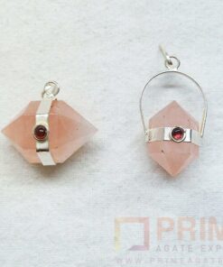 RoseQuartzSixFacetedHerkimer-Pendant