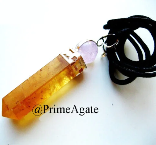 Citrine-2PC-Pendant-With-Amethyst-Ball-And-Black Cord